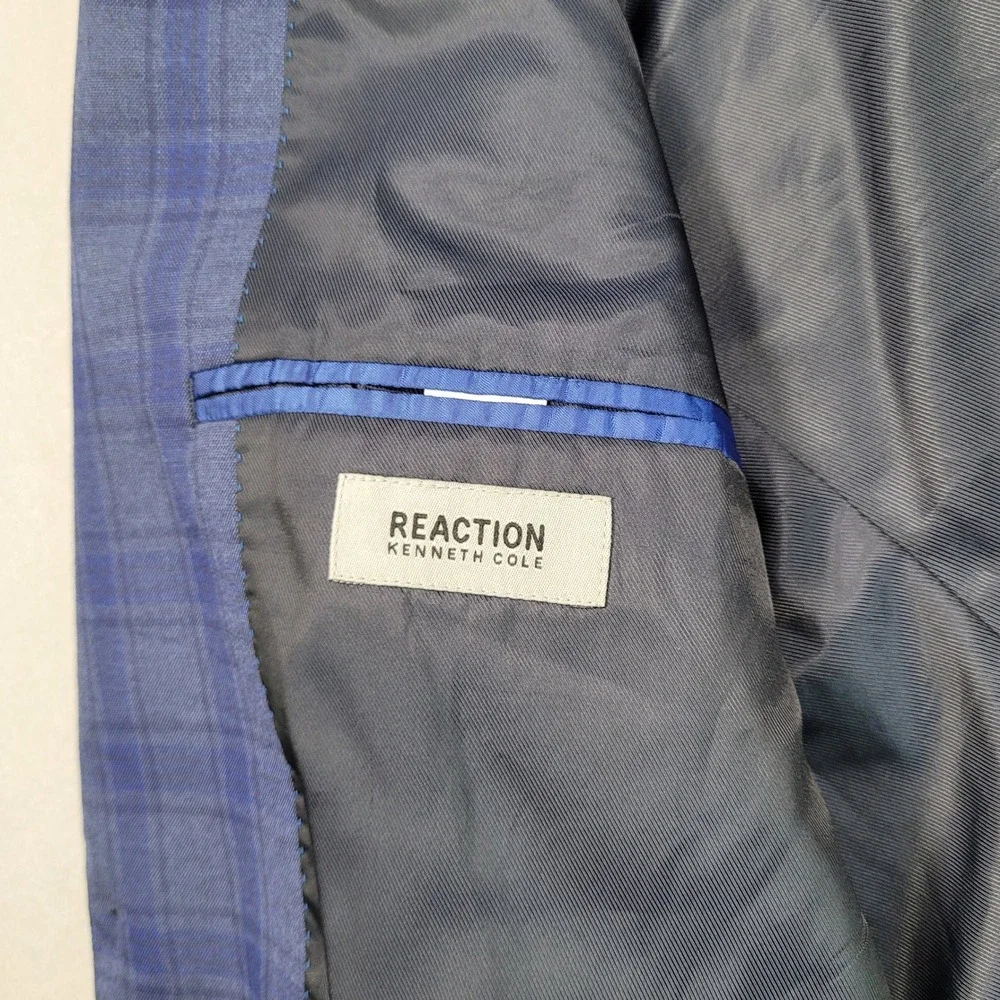 Kenneth Cole Reaction Mens Blue Plaid Two Button Blazer Sport Coat 40R DTC 314